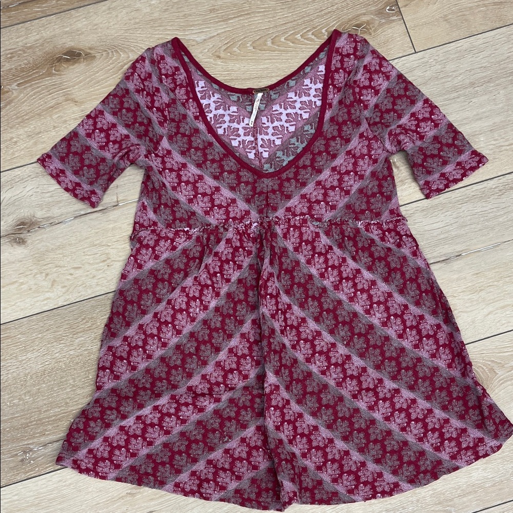 Red and Gray Patterned Shirt